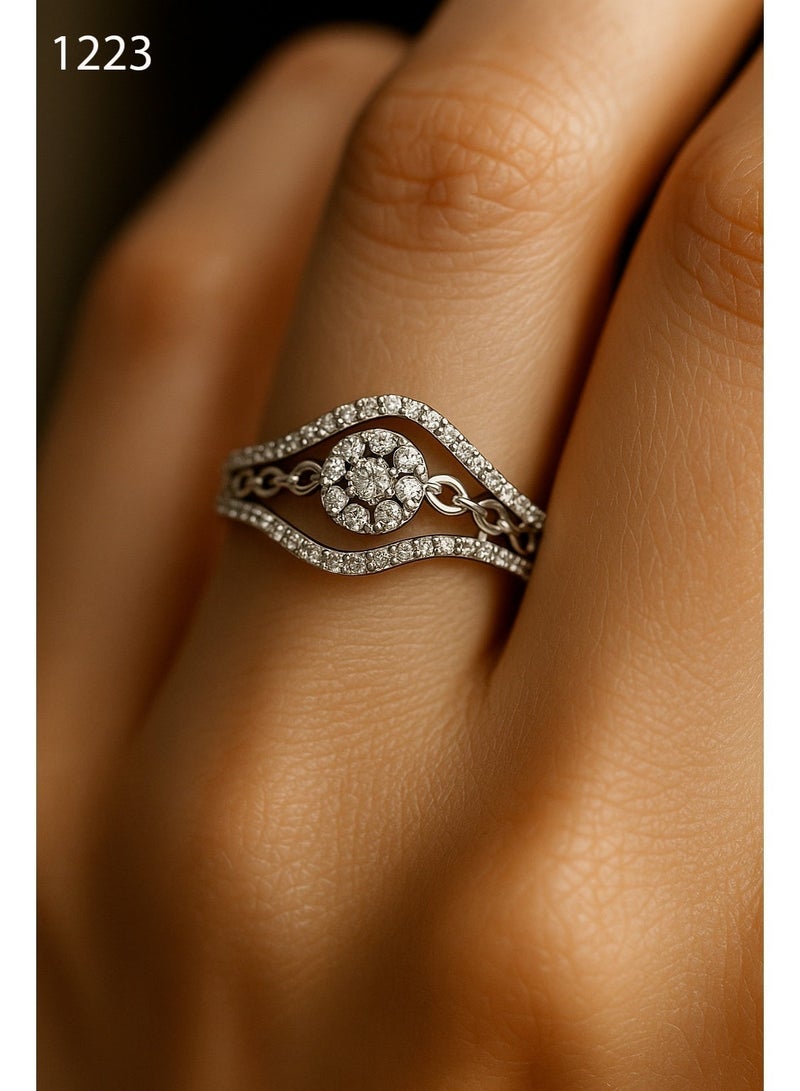 ثري دايموندز طقم 4 خواتم مطلية بلاتين وروديم بفصوص زركون لامعة – بندل فاخر ومميز للستات بتصميم راقي - Image 2