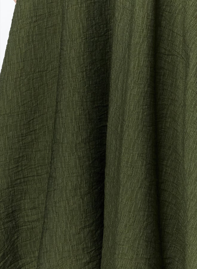 trendyol Khaki A-line Shirt Collar Guiped Midi Woven Dress - Image 4