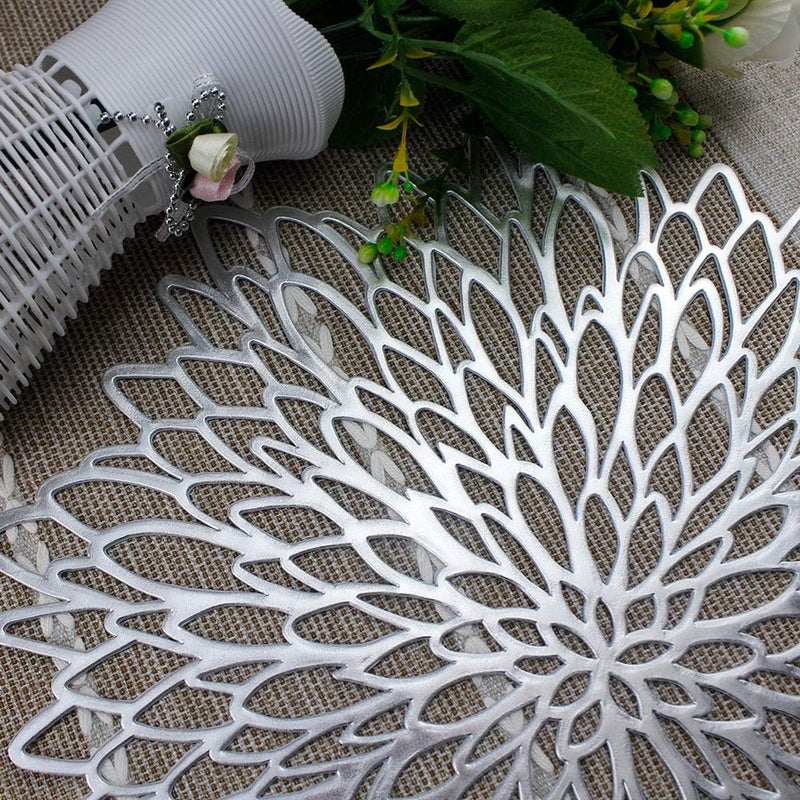AdasBridal أطباق فضية دائرية لطاولة العشاء مجموعة من 6 أطباق فينيل مجوفة لتزيين طاولة المطبخ لمناسبة الزفاف - Image 5