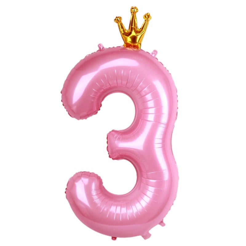 Kwuz 40 Inch Crown Pink Number 3 Balloon Big Conjoined Baby Pink Foil Mylar Helium 3 Balloon for Girls 3rd Birthday Party Decorations Princess Theme Party Decorations Supplies Anniversary Decor - Image 2