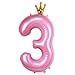 Kwuz 40 Inch Crown Pink Number 3 Balloon Big Conjoined Baby Pink Foil Mylar Helium 3 Balloon for Girls 3rd Birthday Party Decorations Princess Theme Party Decorations Supplies Anniversary Decor - Image 3