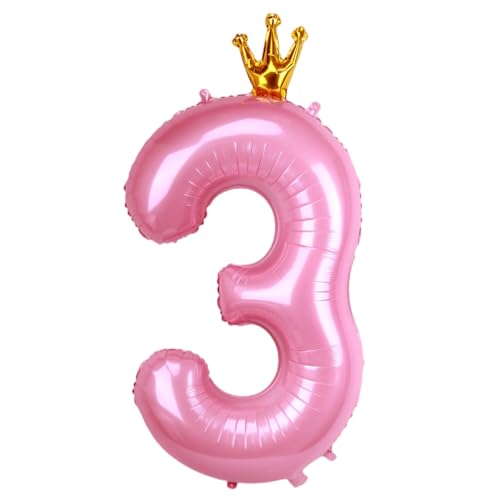 Kwuz 40 Inch Crown Pink Number 3 Balloon Big Conjoined Baby Pink Foil Mylar Helium 3 Balloon for Girls 3rd Birthday Party Decorations Princess Theme Party Decorations Supplies Anniversary Decor - Image 1