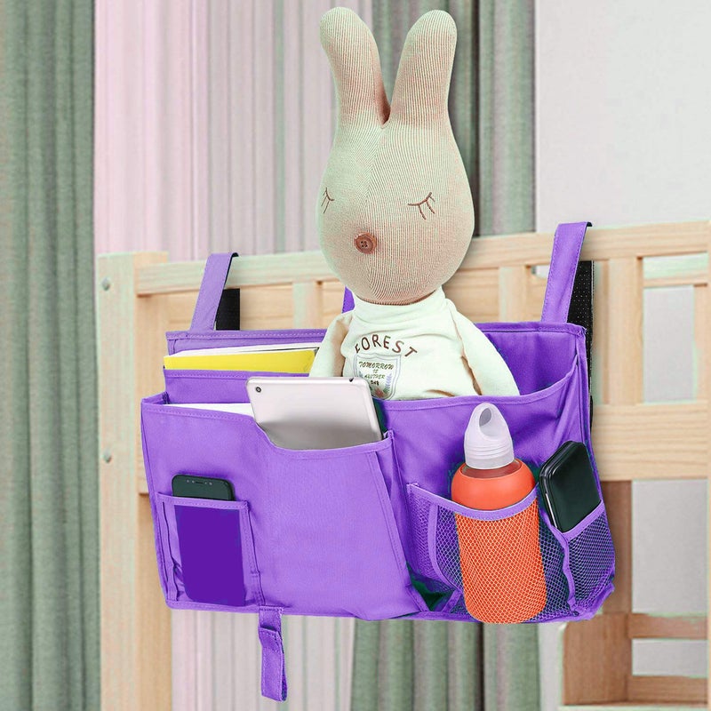 Createy Bunk Bed Organizer - Bedside Storage Caddy with Pocket, Hanging Organizer for Camp, Dorm, Room, Hospital Bed Rail and More (Purple) - Image 2