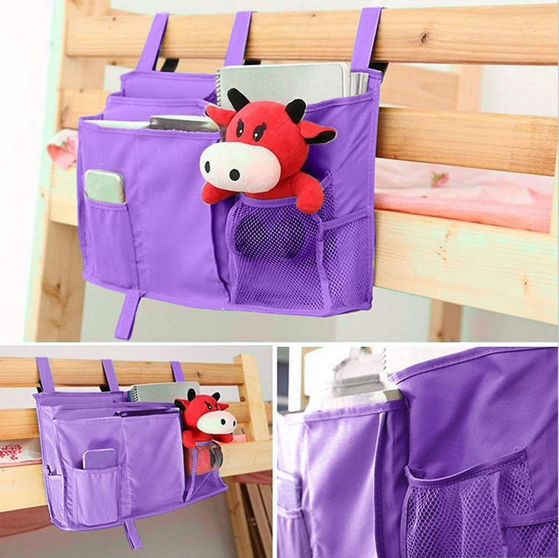 Createy Bunk Bed Organizer - Bedside Storage Caddy with Pocket, Hanging Organizer for Camp, Dorm, Room, Hospital Bed Rail and More (Purple) - Image 3