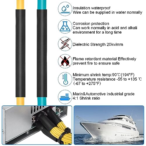 GSXRB Heat Shrink Tubing 4:1 Dual Wall Adhesive Lined 10 Ft Long,Marine Grade Heat Shrink,Wire Heat Shrink Tubing Insulation Seal Against Moisture Corrosion and Air Leakage(20mm/10Feet, Black) - Image 5