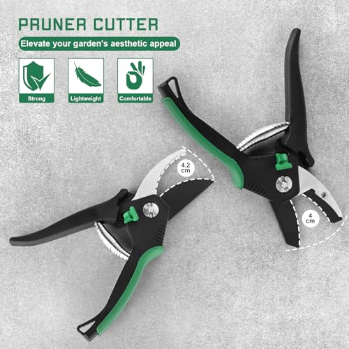 OUTO Bypass Pruning 8 Inch Shears with Heavy Duty Carbon Steel Cutter Sharp Blade Grip Handle Trimmer Plant Clipper Tool Gardening Scissors for Home Garden Lawn Backyard Patio (Pack of 2, Green) - Image 3