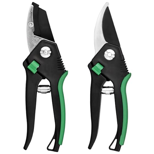 OUTO Bypass Pruning 8 Inch Shears with Heavy Duty Carbon Steel Cutter Sharp Blade Grip Handle Trimmer Plant Clipper Tool Gardening Scissors for Home Garden Lawn Backyard Patio (Pack of 2, Green) - Image 1