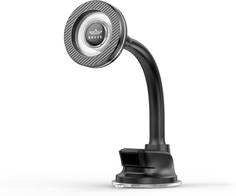 Brave Magnetic Car Phone Holder Dashboard & Windshield Mount | Super Strong N54H Magnets & Flexible Gooseneck Long Arm Magsafe Car Mount | 360° Rotation Suction Cup Phone Stand - Black (BHL-57) - Image 1