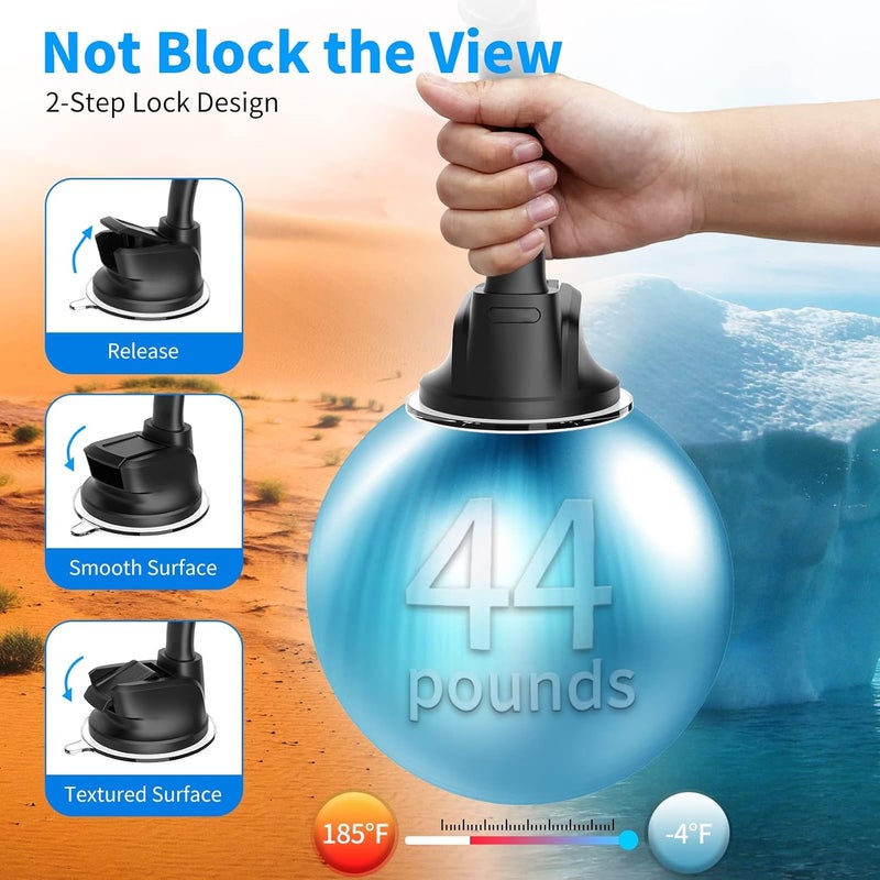 Brave Magnetic Car Phone Holder Dashboard & Windshield Mount | Super Strong N54H Magnets & Flexible Gooseneck Long Arm Magsafe Car Mount | 360° Rotation Suction Cup Phone Stand - Black (BHL-57) - Image 3