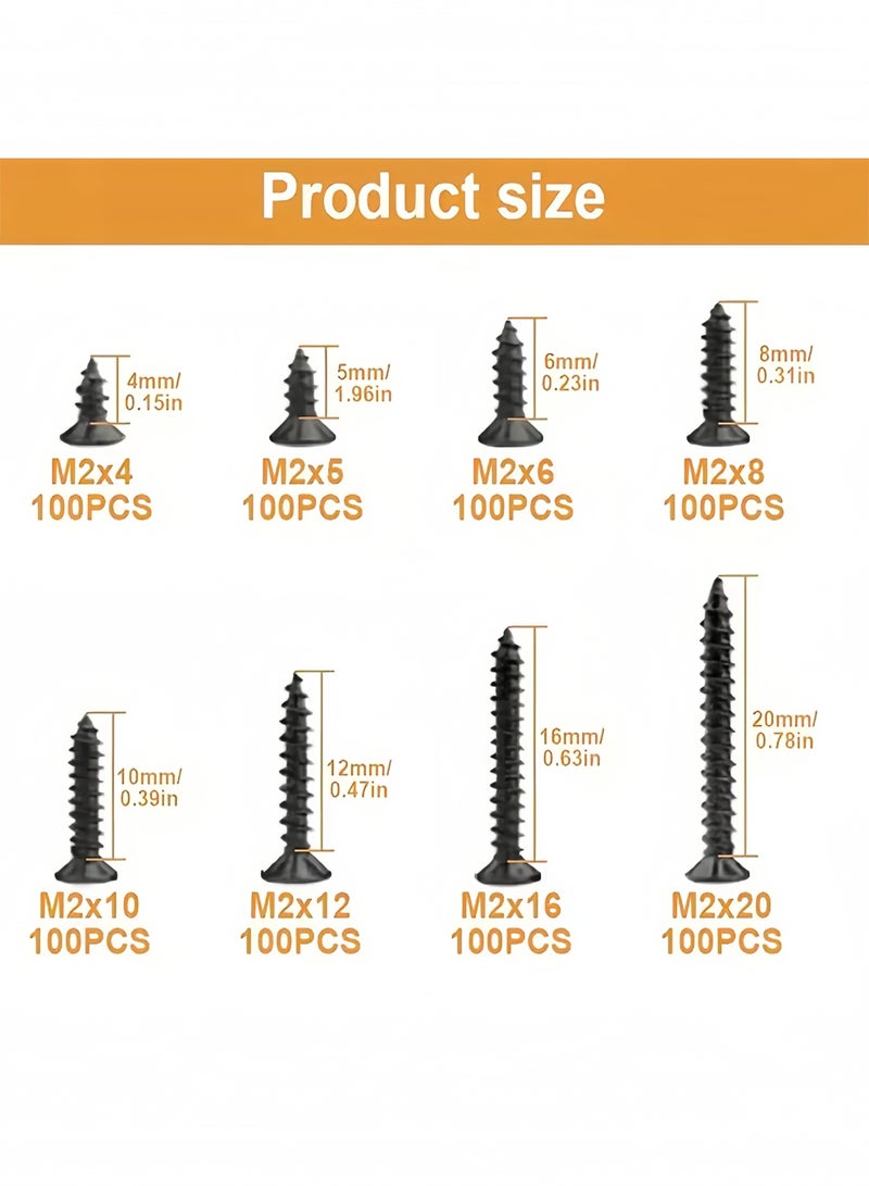 800Pcs Black Flat Head, Cross Carbon Steel, Self-Tapping Screw, for Home Improvement, DIY Projects - Image 2