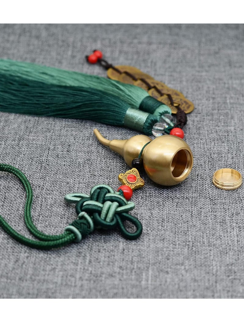 Bukela Chinese Knot Feng Shui Coins with Brass Calabash Hanging Decoration for Good Luck, Wealth Success and Longevity (Green) - Image 3