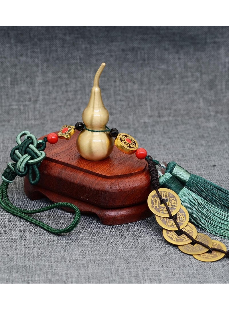 Bukela Chinese Knot Feng Shui Coins with Brass Calabash Hanging Decoration for Good Luck, Wealth Success and Longevity (Green) - Image 4