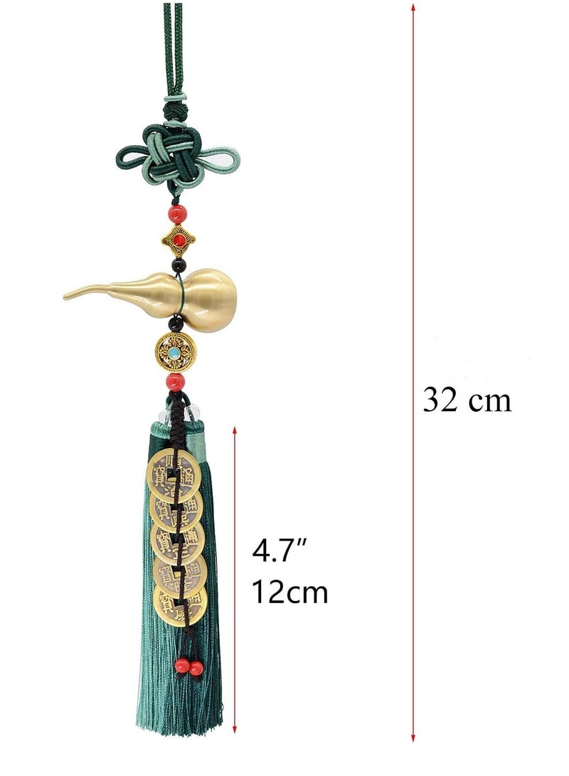 Bukela Chinese Knot Feng Shui Coins with Brass Calabash Hanging Decoration for Good Luck, Wealth Success and Longevity (Green) - Image 5