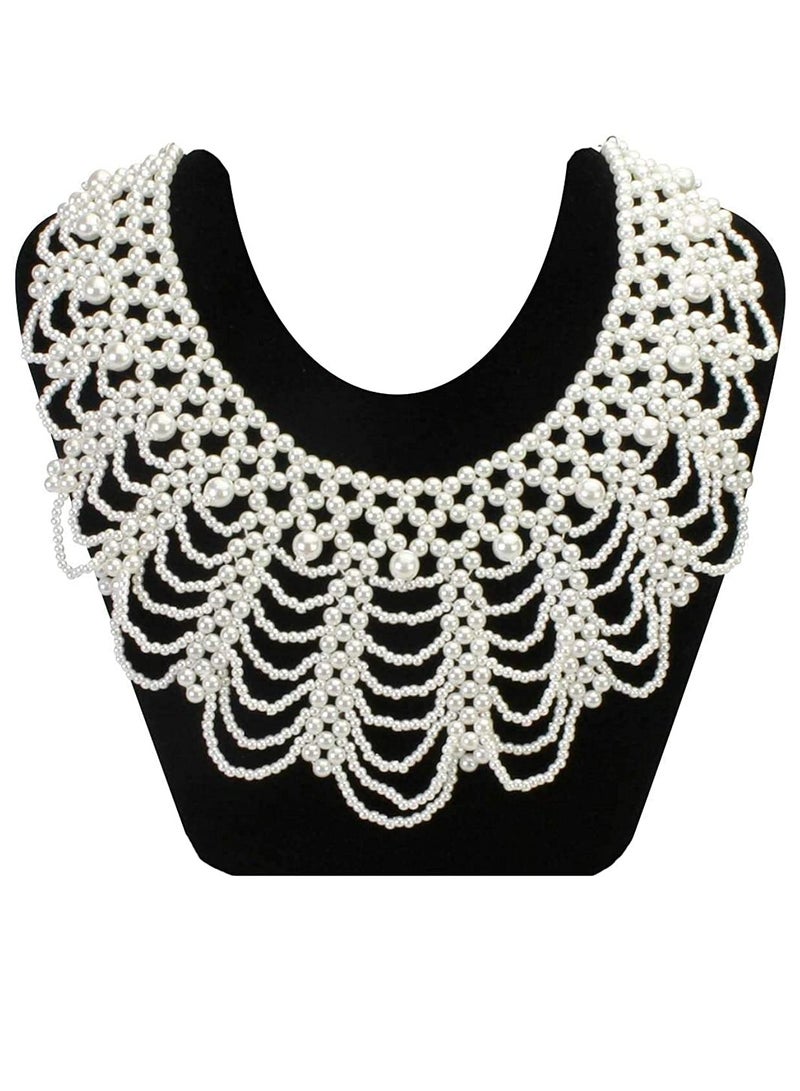 Women's RBG Dissent Collar Detachable Pearl Beaded False Collar Choker Necklace Costume - Image 1