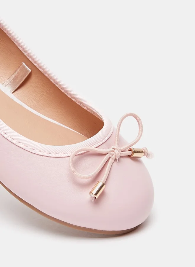 ميسي Girls Solid Slip-On Round Toe Ballerina Shoes with Bow Accent with Cushioning