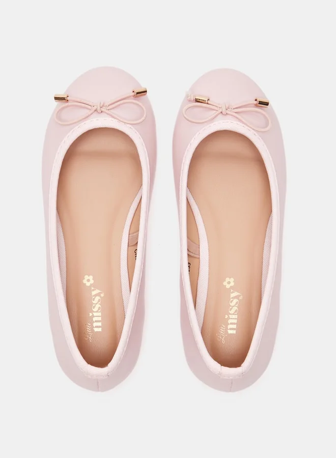 ميسي Girls Solid Slip-On Round Toe Ballerina Shoes with Bow Accent with Cushioning