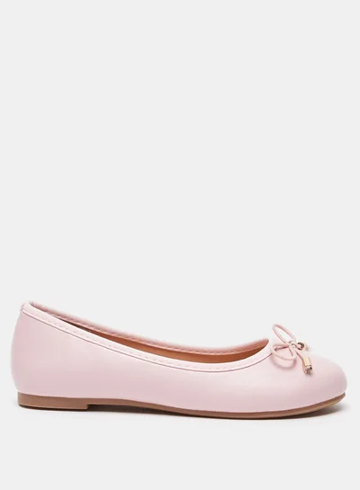 MISSY Girls Solid Slip-On Round Toe Ballerina Shoes with Bow Accent with Cushioning