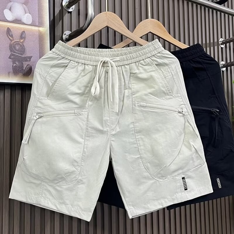 Korean-style Shorts Mens New Internet-famous Fashionable All-match Trendy Brand Casual Crane Pants Quick-drying Solid Color Straight Pants leather black - Image 5