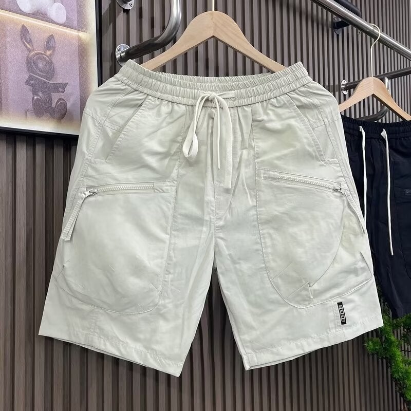 Korean-style Shorts Mens New Internet-famous Fashionable All-match Trendy Brand Casual Crane Pants Quick-drying Solid Color Straight Pants leather black - Image 3