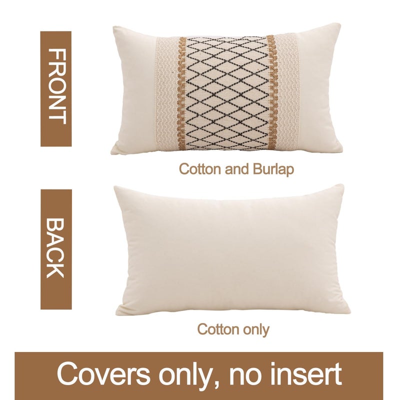 Mayler Yee Lumbar Throw Covers تغطي 12 × 20 بوصة 1pc لـ Farmhouse غرفة المعيشة القطن والخيش المحكم مخططة مخطط أغطية وسادة بوهو المنسوجة (Beige & Black Grid) - Image 2