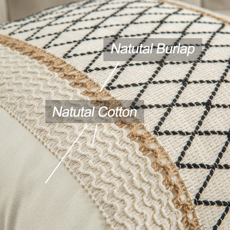 Mayler Yee Lumbar Throw Covers تغطي 12 × 20 بوصة 1pc لـ Farmhouse غرفة المعيشة القطن والخيش المحكم مخططة مخطط أغطية وسادة بوهو المنسوجة (Beige & Black Grid) - Image 5