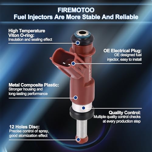FIREMOTOO Fuel Injectors Pack of 6 Compatible with ES350 2007-2012 RX350 2007-2010 for Toyota Camry 2007-2011 RAV4 2006-2012 Highlander 2008-2010 Avalon 2005-2012 Sienna 2007-2010 Venza 2009-2015 12 Holes - Image 2