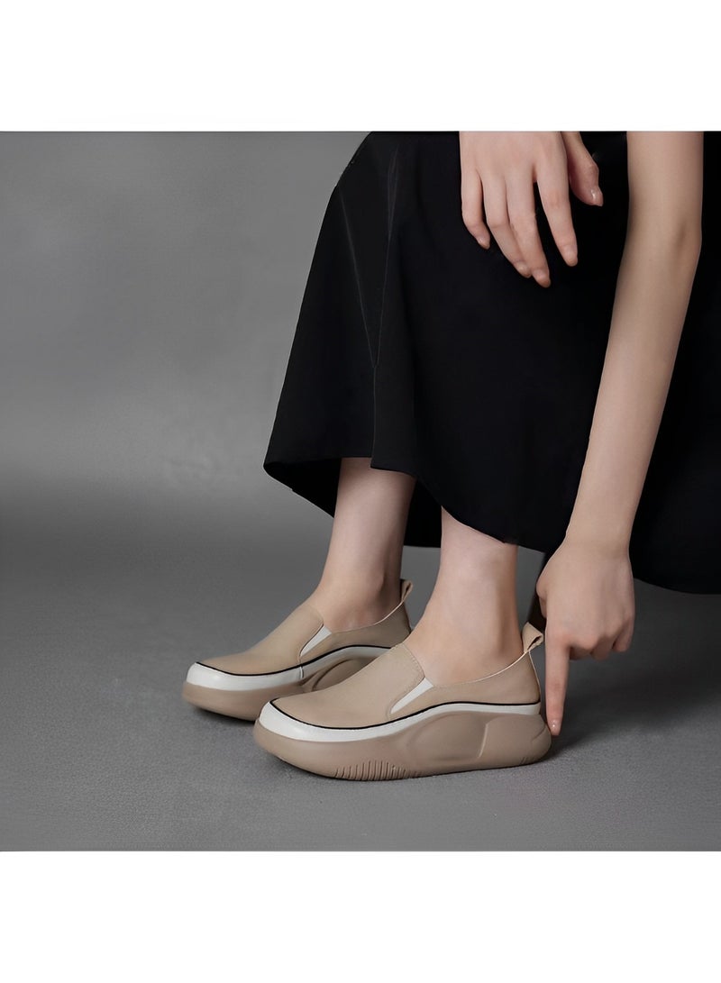 REOCLE Women's Slip-On Loafers Round Toe Platform Casual Sneakers Non-Slip Heighten Low Top Comfortable Walking Loafers - Image 1