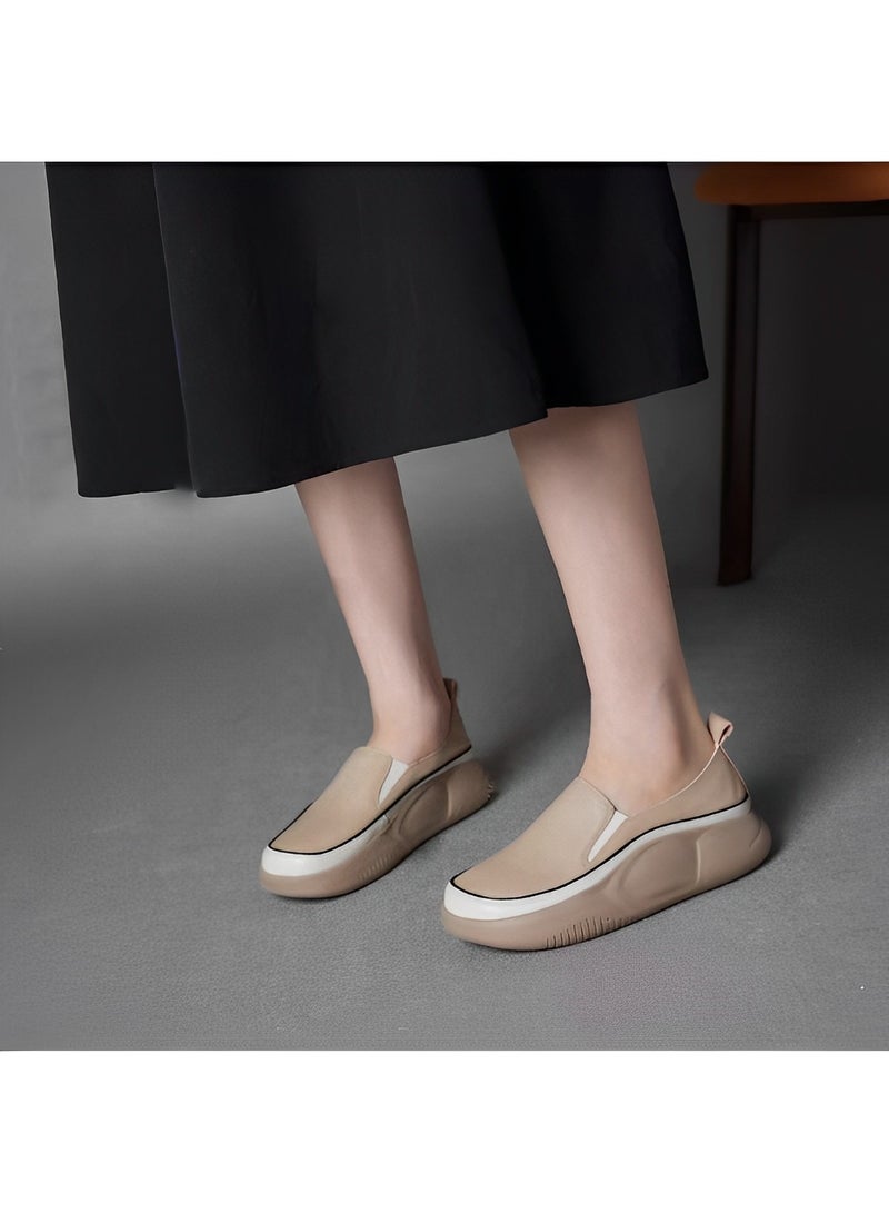 REOCLE Women's Slip-On Loafers Round Toe Platform Casual Sneakers Non-Slip Heighten Low Top Comfortable Walking Loafers - Image 2