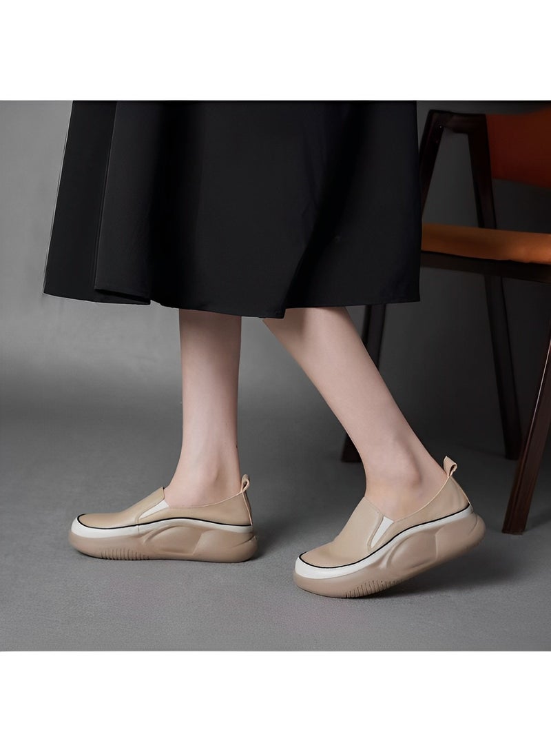 REOCLE Women's Slip-On Loafers Round Toe Platform Casual Sneakers Non-Slip Heighten Low Top Comfortable Walking Loafers - Image 3