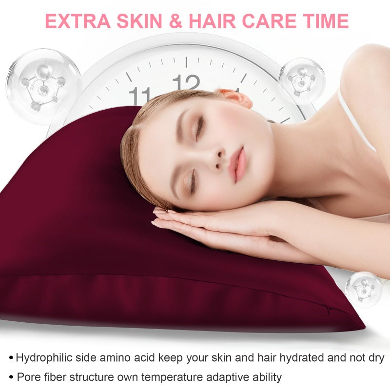 LYSHIN Mulberry Silk Pillow Cases Standard Size with Hidden Zipper, Ultra Smooth and Soft Breathable Cooling Silk Satin Pillowcase for Hair and Skin, Gifts for Women Men (Burgundy Red, 20x26 Inches, 1 Pack) - Image 3