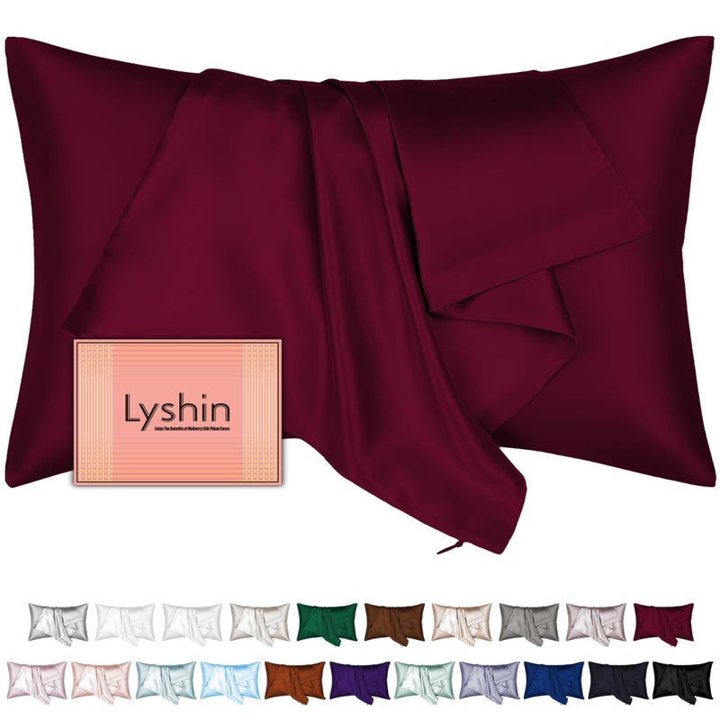 LYSHIN Mulberry Silk Pillow Cases Standard Size with Hidden Zipper, Ultra Smooth and Soft Breathable Cooling Silk Satin Pillowcase for Hair and Skin, Gifts for Women Men (Burgundy Red, 20x26 Inches, 1 Pack) - Image 1