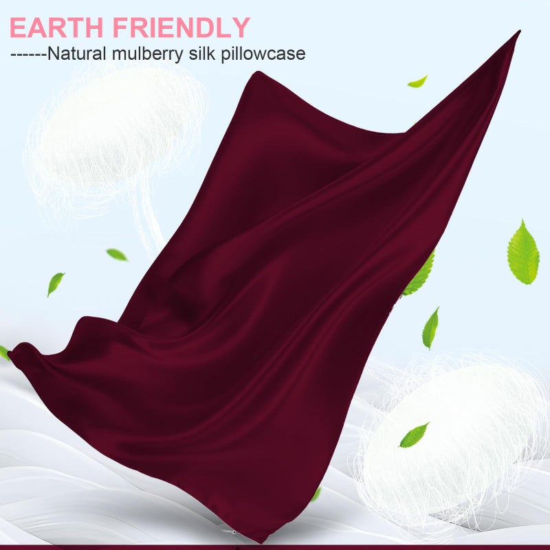LYSHIN Mulberry Silk Pillow Cases Standard Size with Hidden Zipper, Ultra Smooth and Soft Breathable Cooling Silk Satin Pillowcase for Hair and Skin, Gifts for Women Men (Burgundy Red, 20x26 Inches, 1 Pack) - Image 2