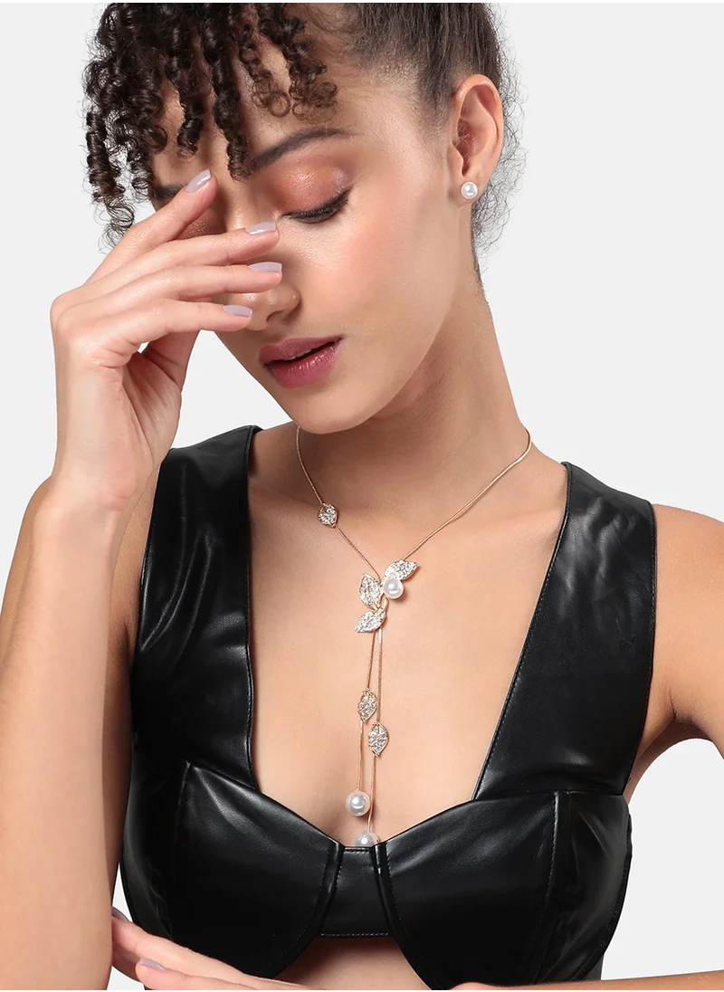 SOHI Leaf Drop Negligee Necklace - Chalice Silver-Colour