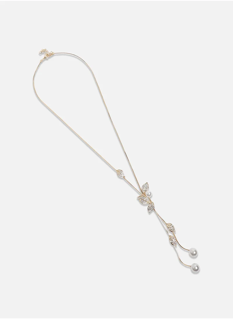 SOHI Leaf Drop Negligee Necklace - Chalice Silver-Colour