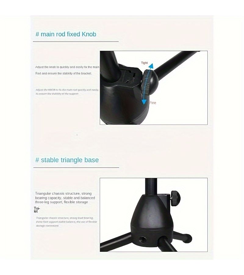 Black Portable Microphone Stand for Floor Drums Guitar Erhu and More - Image 4