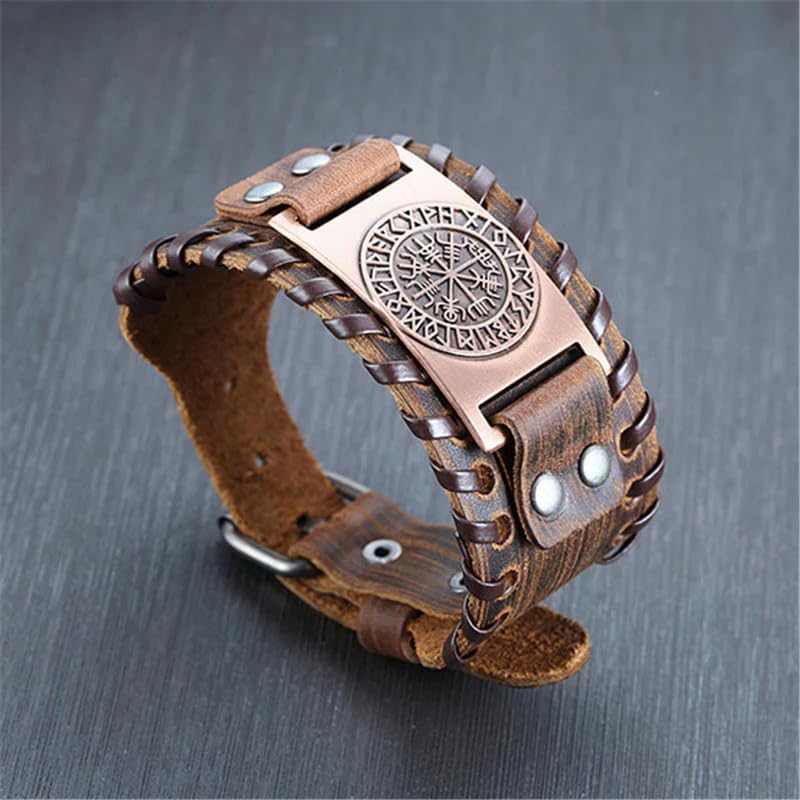 THE MEN THING WAYFINDER VIKING BROWN - 38" mm Wide Genuine Leather Adjustable Cuff Bracelet with Stainless Steel Hook for Men & Boys - Image 3