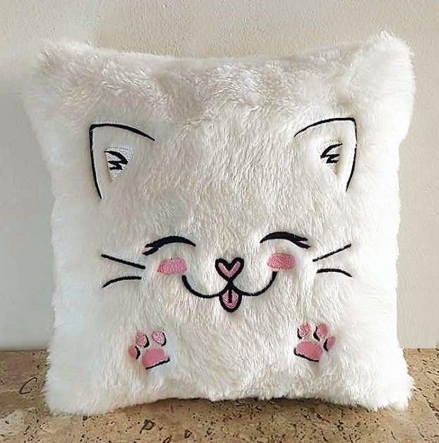 AVSHUB Cute Lovely Cartoon Cat White Throw Pillow Filled Home Decorative Pillow Case & Cushion Square Pillow for Sofa, Bedroom, Living Room 16X16 Inch (Set of 1) - Image 2