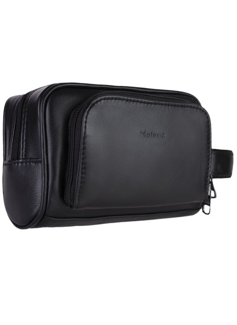 Motevia Men's Handbag, 100% Genuine Leather Handbag with Wrist Handle with Three Pockets