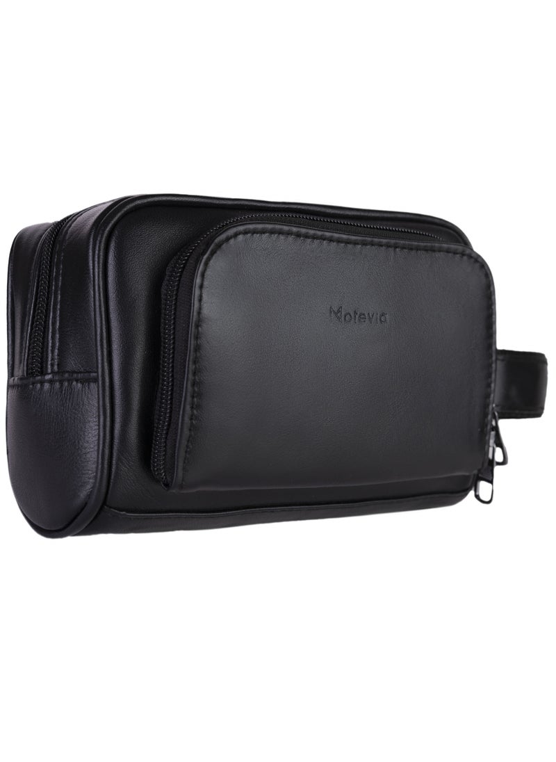 Motevia - Motevia Men's Handbag, 100% Genuine Leather Handbag with Wrist Handle with Three Pockets - Image 1