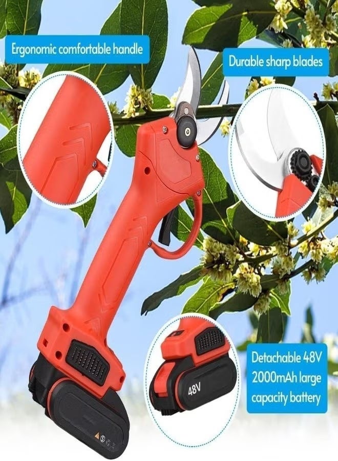 BORTONY 48V Cordless Electric Pruning Shears 30mm Cutting Brushless Motor Long Battery Easy Garden Trimmer for Branches & Shrubs Red  - Image 5