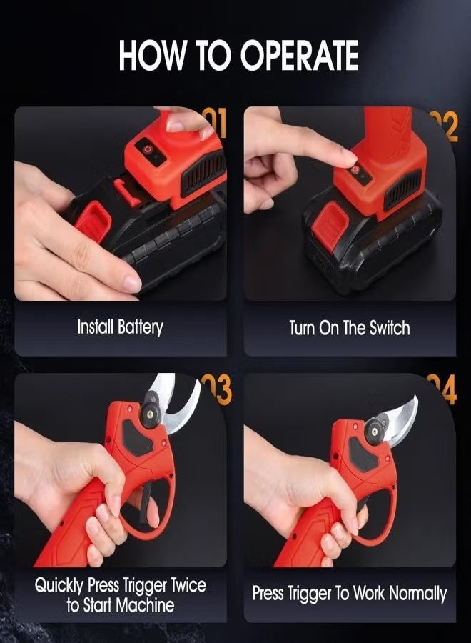 BORTONY 48V Cordless Electric Pruning Shears 30mm Cutting Brushless Motor Long Battery Easy Garden Trimmer for Branches & Shrubs Red  - Image 2