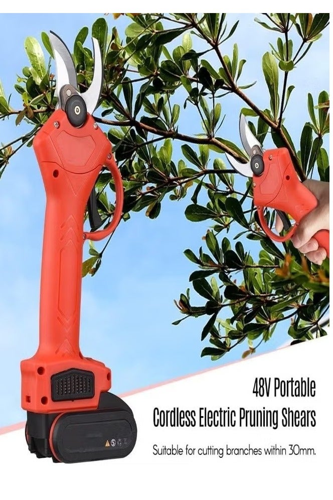 BORTONY 48V Cordless Electric Pruning Shears 30mm Cutting Brushless Motor Long Battery Easy Garden Trimmer for Branches & Shrubs Red  - Image 1