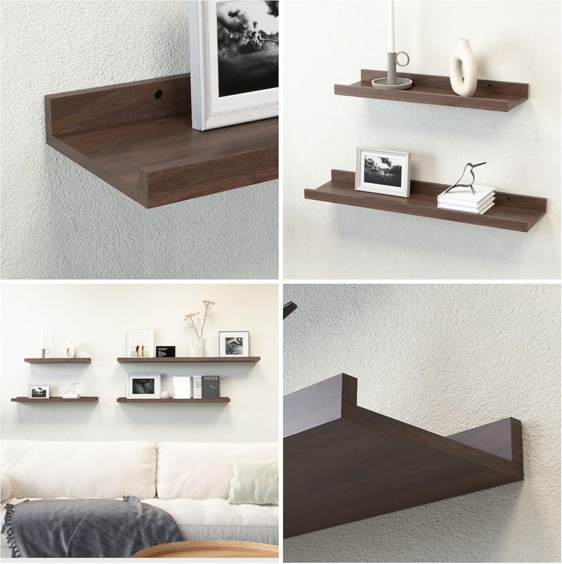 carpentray 40 Inches Long Floating Shelves Wall Mounted 2 Set Farmhouse Wall Shelf for Bedroom Nursery Book Shelf with Lip Picture Ledge Shelf for Wall Decor Living Room Dark Brown 40 Inch Long - Image 4
