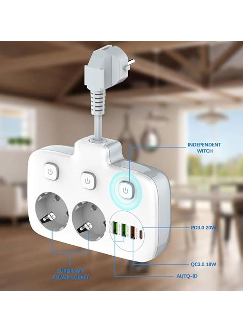 مشترك طاقة ثنائي الاتجاه مع 3 منافذ USB ومقبس متعدد المقابس 6 في 1 مع مفتاح - Image 2