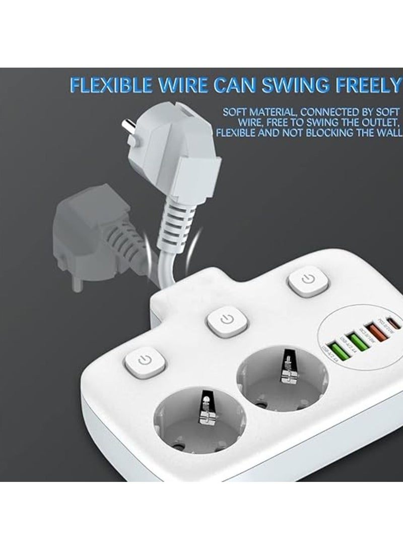 مشترك طاقة ثنائي الاتجاه مع 3 منافذ USB ومقبس متعدد المقابس 6 في 1 مع مفتاح - Image 3