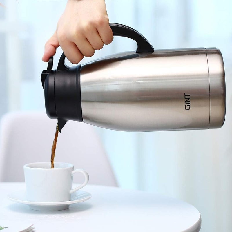 GiNT Stainless Steel Thermal Coffee Carafe, Double Walled Vacuum Water and Beverage Dispenser, 12 Hour Heat Retention, 65 OZ /1.9 Liter, Silver - Image 5