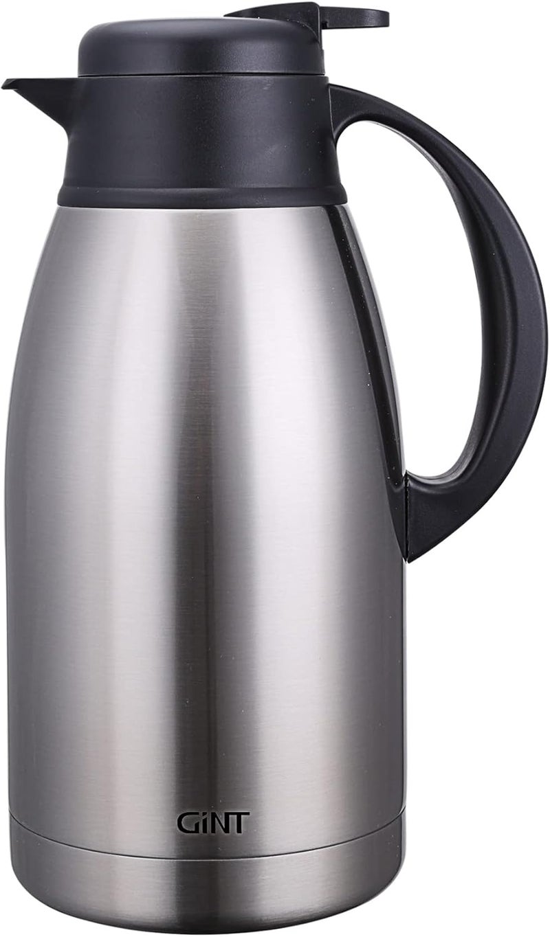 GiNT Stainless Steel Thermal Coffee Carafe, Double Walled Vacuum Water and Beverage Dispenser, 12 Hour Heat Retention, 65 OZ /1.9 Liter, Silver - Image 1