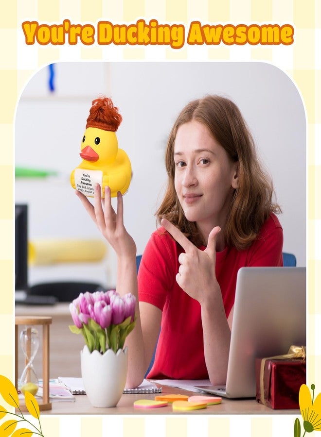 سيفانير بطة مطاطية عملاقة مرحة وإيجابية من سيفانر، مقاس 7 بوصات، مع شعر مستعار، بطة صفراء لطيفة داعمة، هدية ملهمة، لعبة بطة كبيرة تصدر صوت صرير، هدية مثالية لزميل العمل أو التخرج أو عيد الميلاد - Image 4