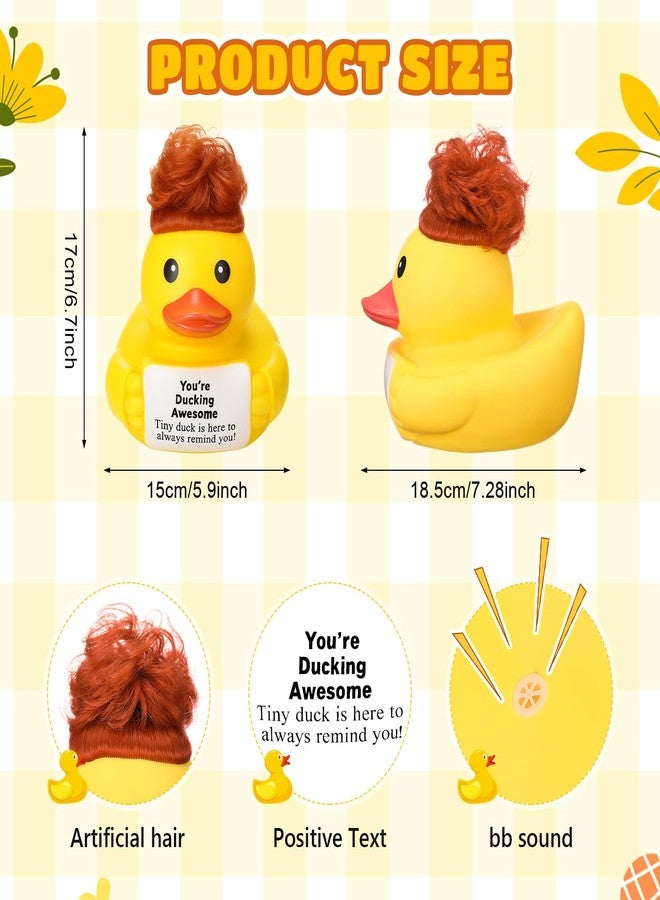 سيفانير بطة مطاطية عملاقة مرحة وإيجابية من سيفانر، مقاس 7 بوصات، مع شعر مستعار، بطة صفراء لطيفة داعمة، هدية ملهمة، لعبة بطة كبيرة تصدر صوت صرير، هدية مثالية لزميل العمل أو التخرج أو عيد الميلاد - Image 2