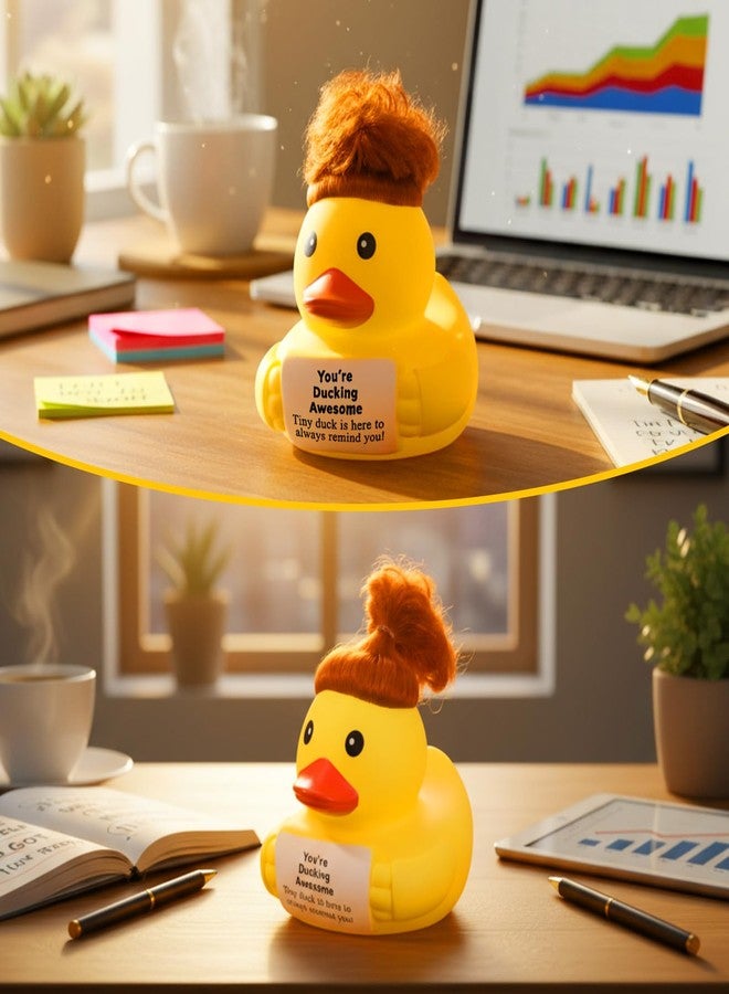 سيفانير بطة مطاطية عملاقة مرحة وإيجابية من سيفانر، مقاس 7 بوصات، مع شعر مستعار، بطة صفراء لطيفة داعمة، هدية ملهمة، لعبة بطة كبيرة تصدر صوت صرير، هدية مثالية لزميل العمل أو التخرج أو عيد الميلاد - Image 5